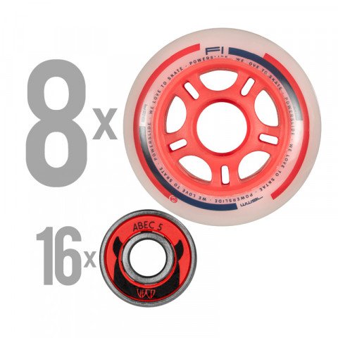 Promocje - Kółka do Rolek Powerslide F1 Wheels Set (8x76mm, Abec 5, 8mm Spacer) - Czerwone - Zdjęcie 1