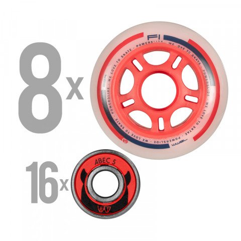 Kółka - Kółka do Rolek Powerslide F1 Wheels Set (8x78mm, Abec 5, 8mm Spacer) - Czerwone - Zdjęcie 1