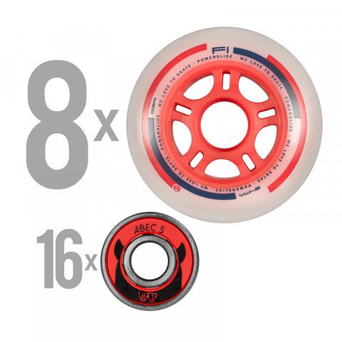 Promocje - Kółka do Rolek Powerslide F1 Wheels Set (8x84mm, Abec 5, 8mm Spacer) - Czerwone - Zdjęcie 1