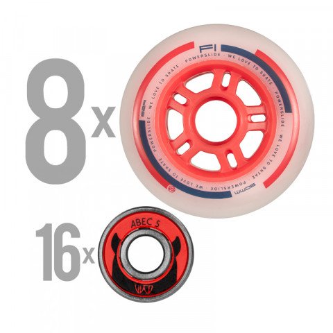 Promocje - Kółka do Rolek Powerslide F1 Wheels Set (8x90mm, Abec 5, 8mm Spacer) - Czerwone - Zdjęcie 1