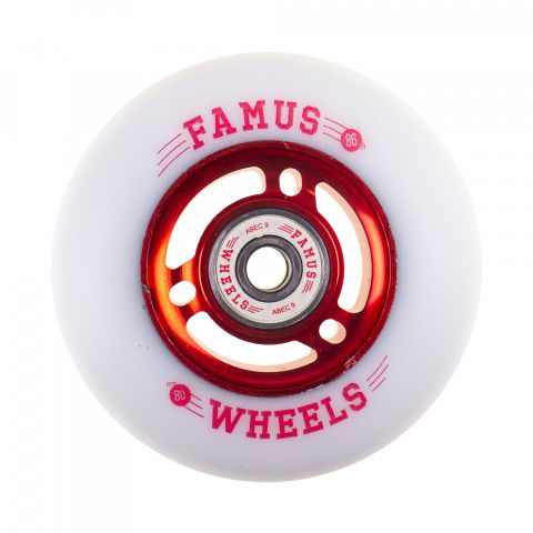 Kółka - Kółka do Rolek Famus 3 Spokes 80mm/86A + ABEC 9 - Czerwono/Białe - Zdjęcie 1