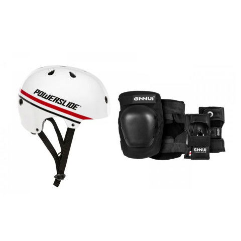 Kaski - Kask Powerslide Pro Urban Stripe - Biało/Czarno/Czerwony + Ennui Aly Dual Pack - Zdjęcie 1