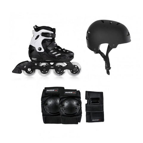 Rolki - Rolki Powerslide One Khaan Junior SQD - Czarne + Kask i Ochraniacze Powerslide - Zdjęcie 1