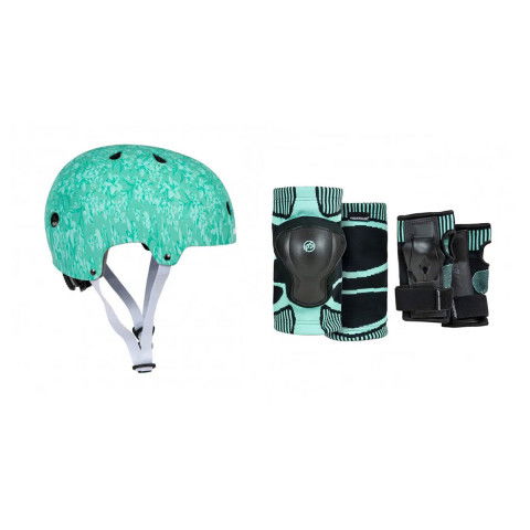 Kaski - Kask Powerslide Pro Urban Floral - Turkusowy + Ochraniacze Powerslide Damskie - Zdjęcie 1