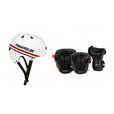 Kaski - Kask Powerslide Pro Urban Stripe - Biało/Czarno/Czerwony + Ochraniacze Powerslide Damskie - Zdjęcie 1