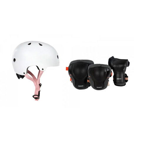 Kaski - Kask Powerslide Urban 2 Biało/Różowy + Ochraniacze Powerslide Damskie - Zdjęcie 1